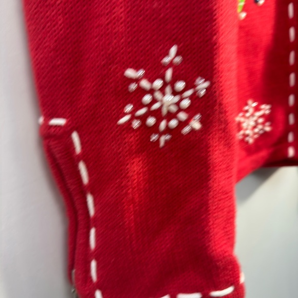 Red Christmas Snowflake Embroidered Sweater Cardigan Medium - Picture 6 of 9